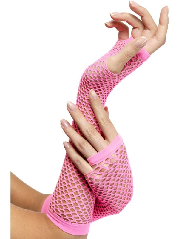 1980s neon pink long fishnet gloves 80s accessories sunbury costumes