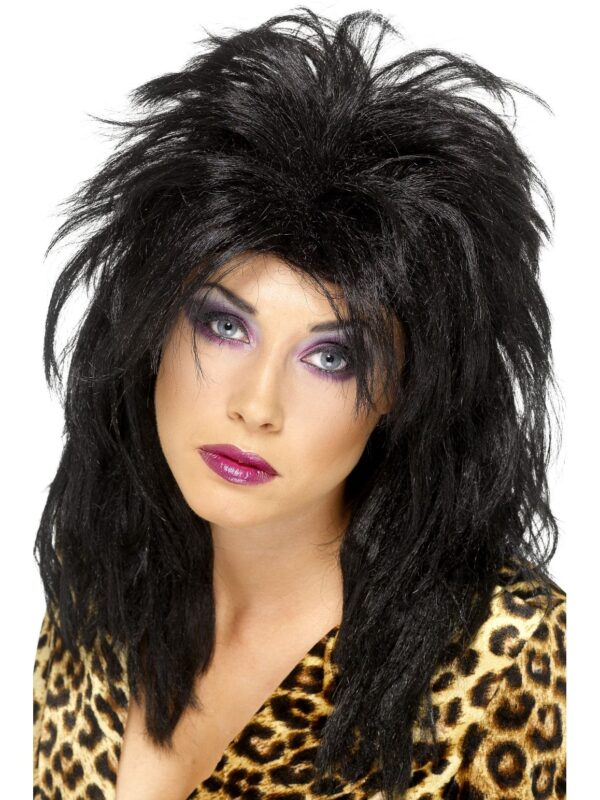 black mullet ladies 80s rock pop star wig