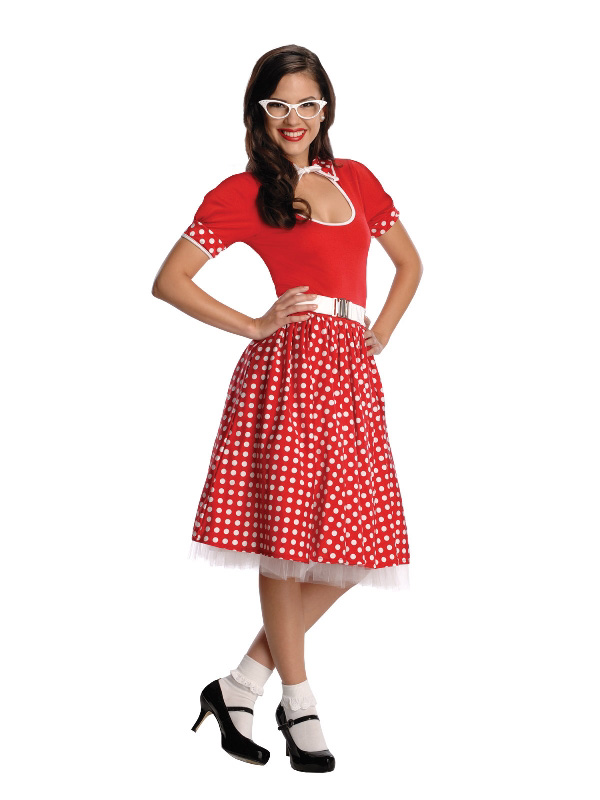 50s nerd girl red polka dot ladies dress grease sunbury costumes