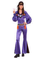 70s ladies costume one piece jumpsuit purple satin flares peace sunbury costumes