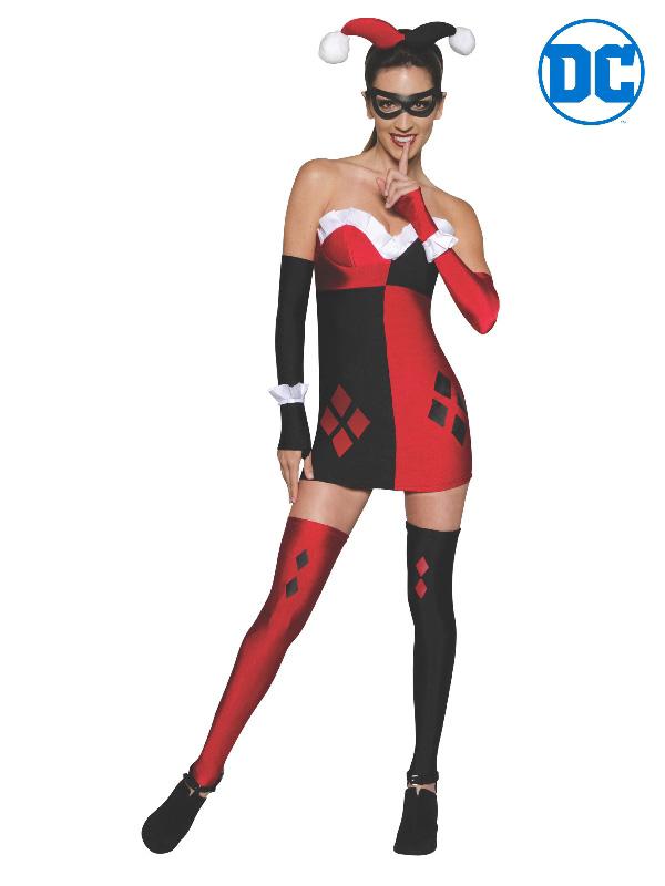harley quinn ladies dress costume dc comics black and red sunbury costumes