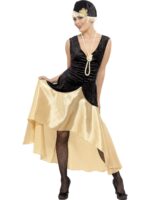 1920s gatsby girl costume ladies dress black gold accessories sunbury costumes
