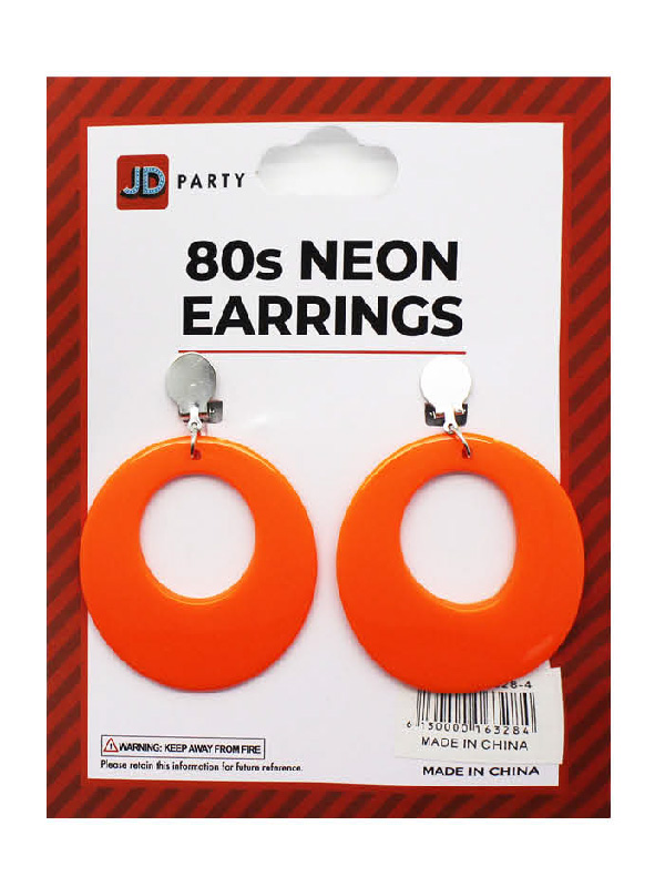 80s neon orange earrings clip on accessories sunbury costumes