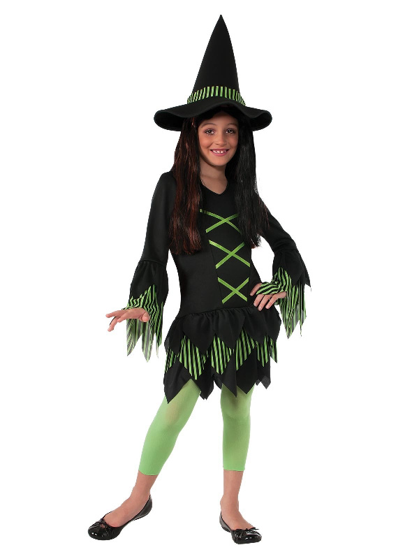 lime witch child costume halloween costume lime green black dress hat sunbury costumes