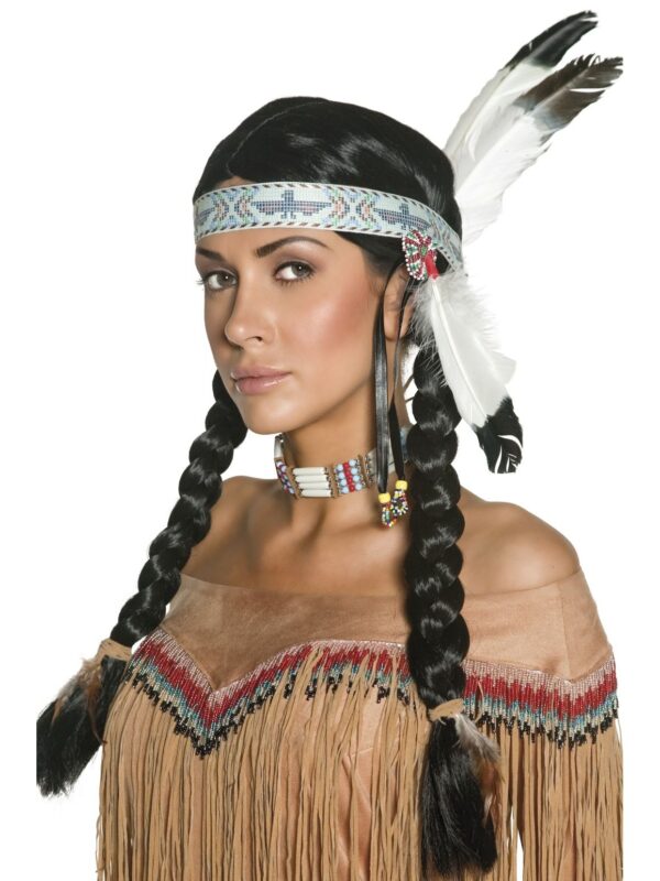 native indian wig black plaits feathered headband sunbury costumes
