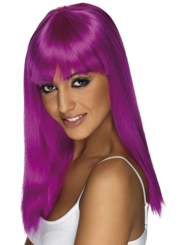 neon purple long straight glamourama wig sunbury costumes