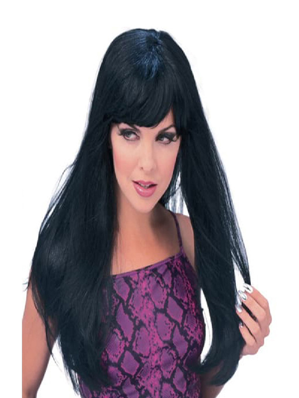 black glamour long straight wig fringe adult sunbury costumes