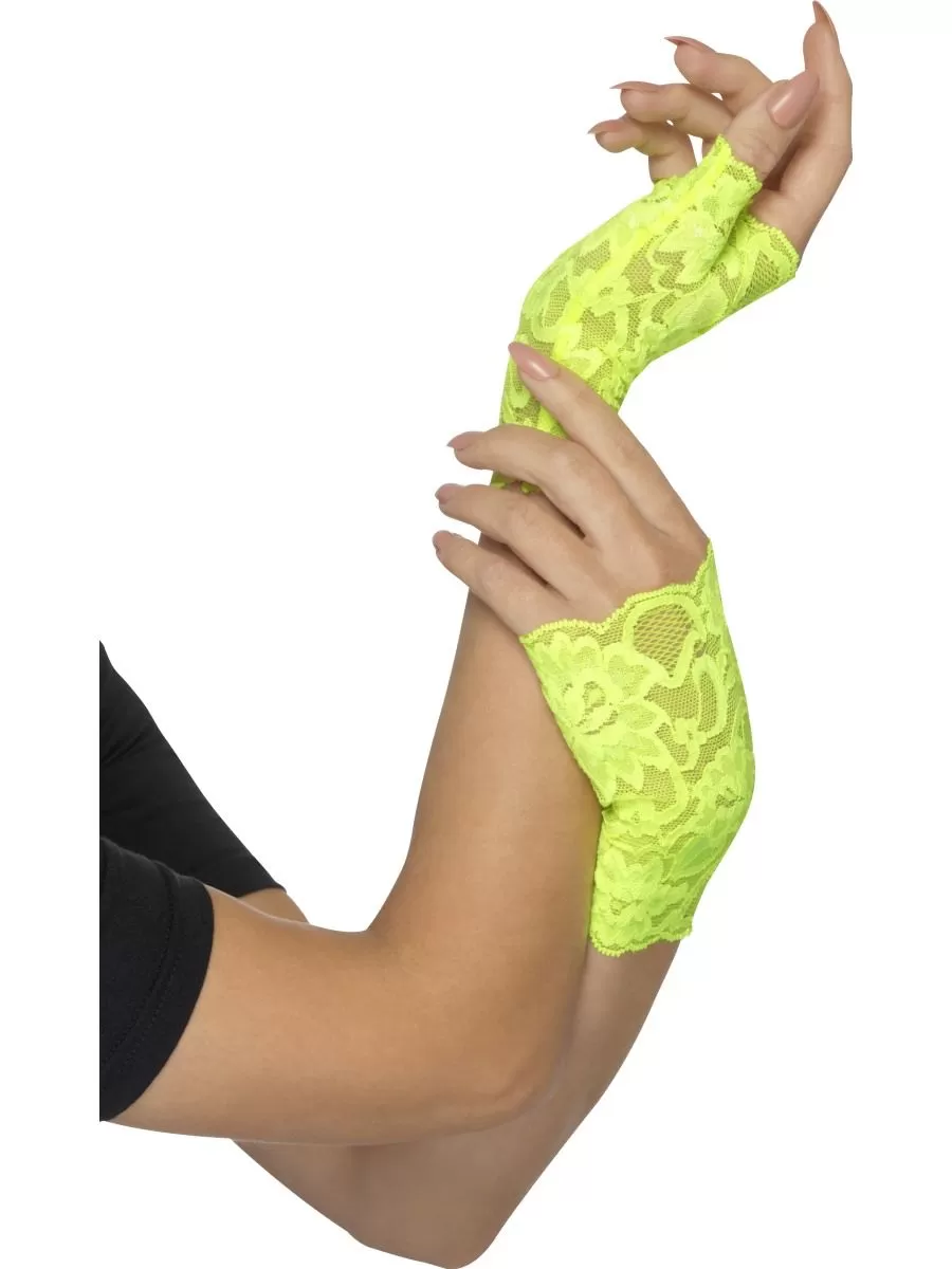 80s Fingerless Lace Gloves Neon Green 80s accessories sunbury costumes